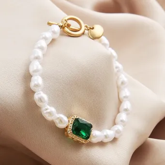 Gemstone Green Pearl Bracelet 